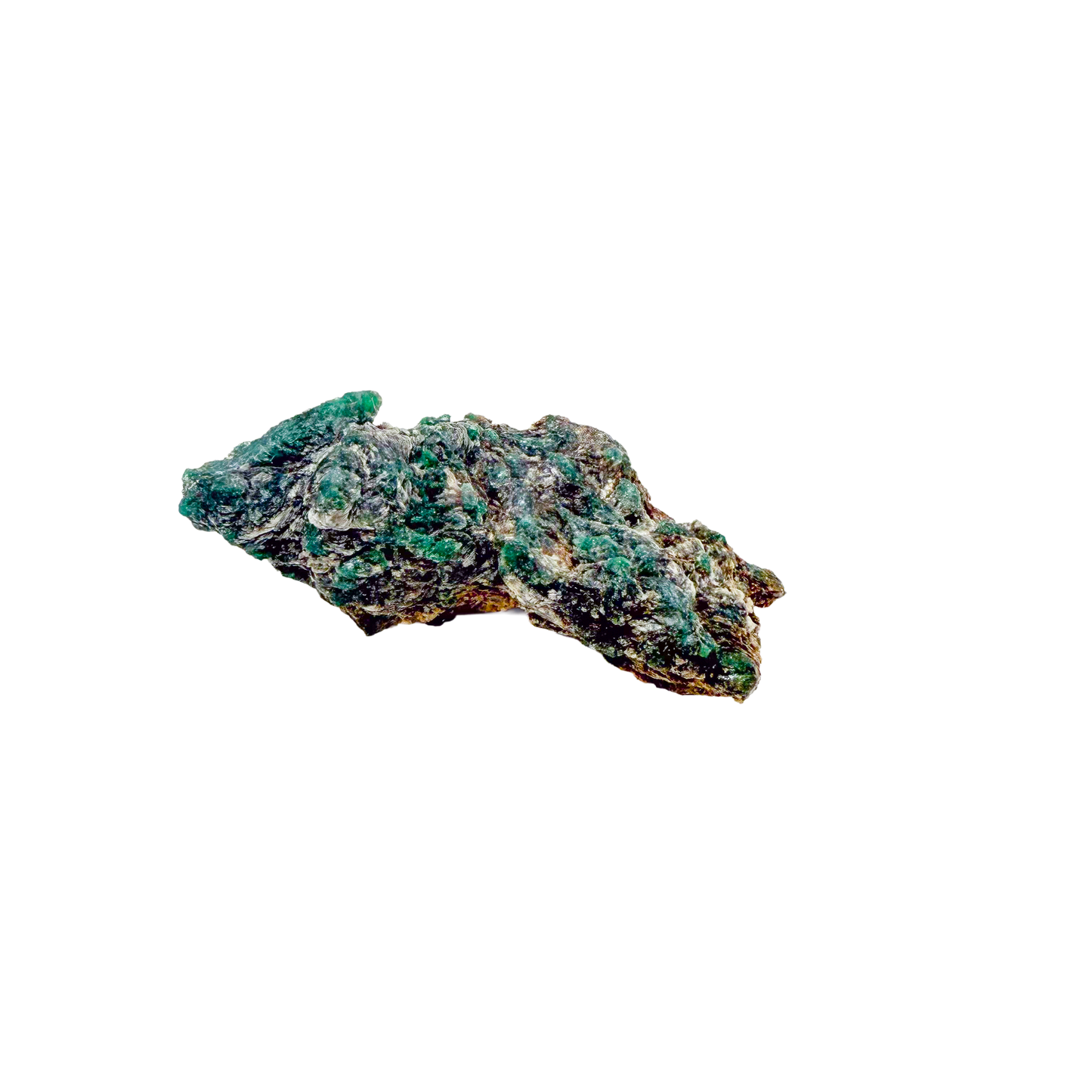 Raw emerald specimen from Zimbabwe, front view of green beryl in matrix
