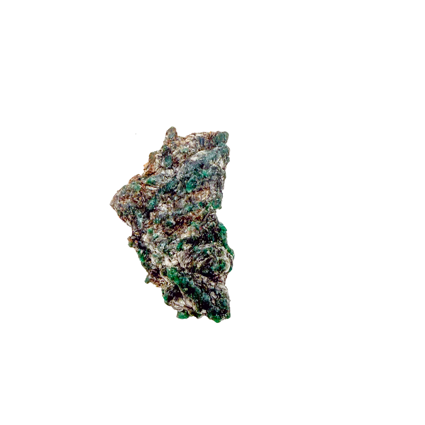 Raw emerald specimen, rear view of natural host rock