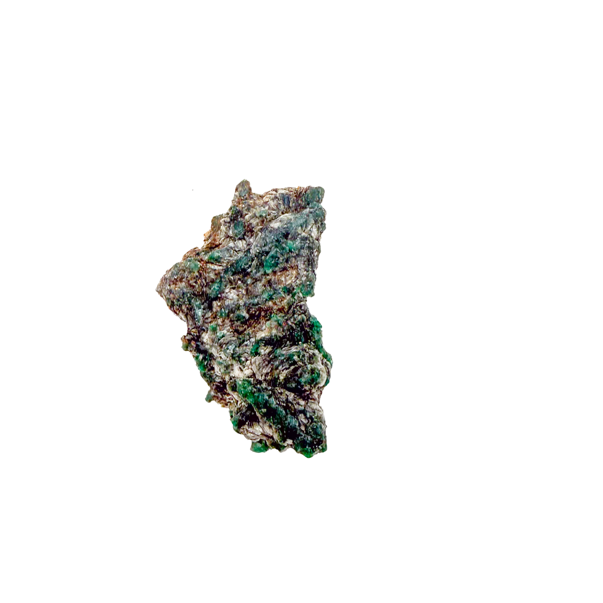 Raw emerald specimen, rear view of natural host rock