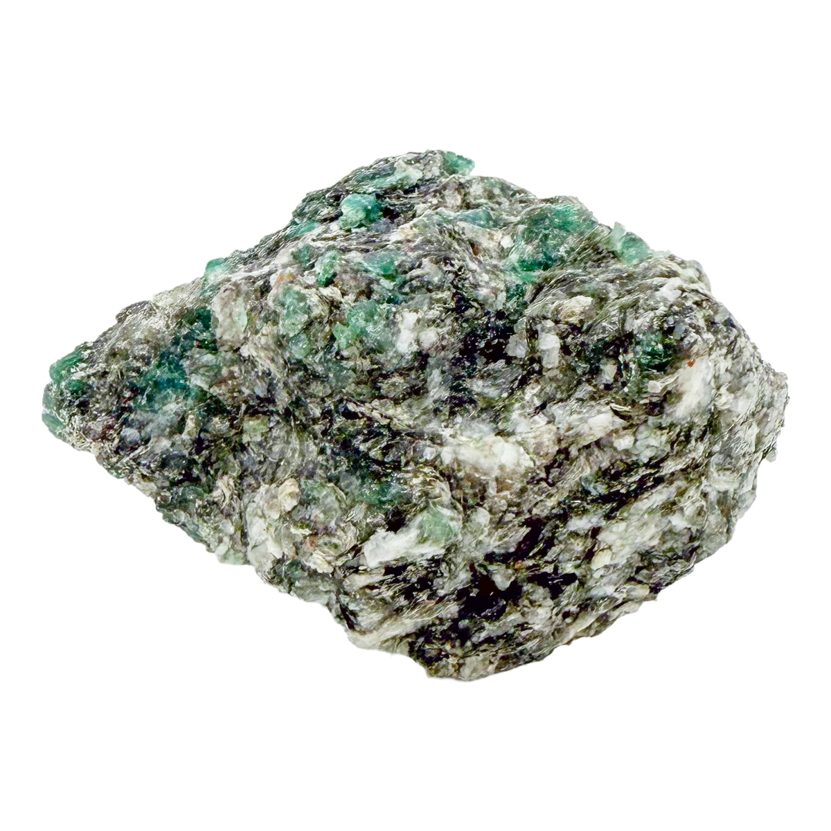 Raw emerald specimen in mica-schist matrix from Zimbabwe, AA grade, green beryl crystals on top