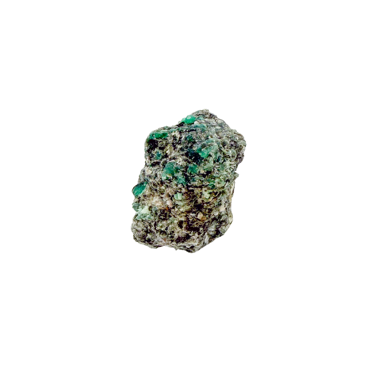 Raw emerald specimen, rear view of natural host rock