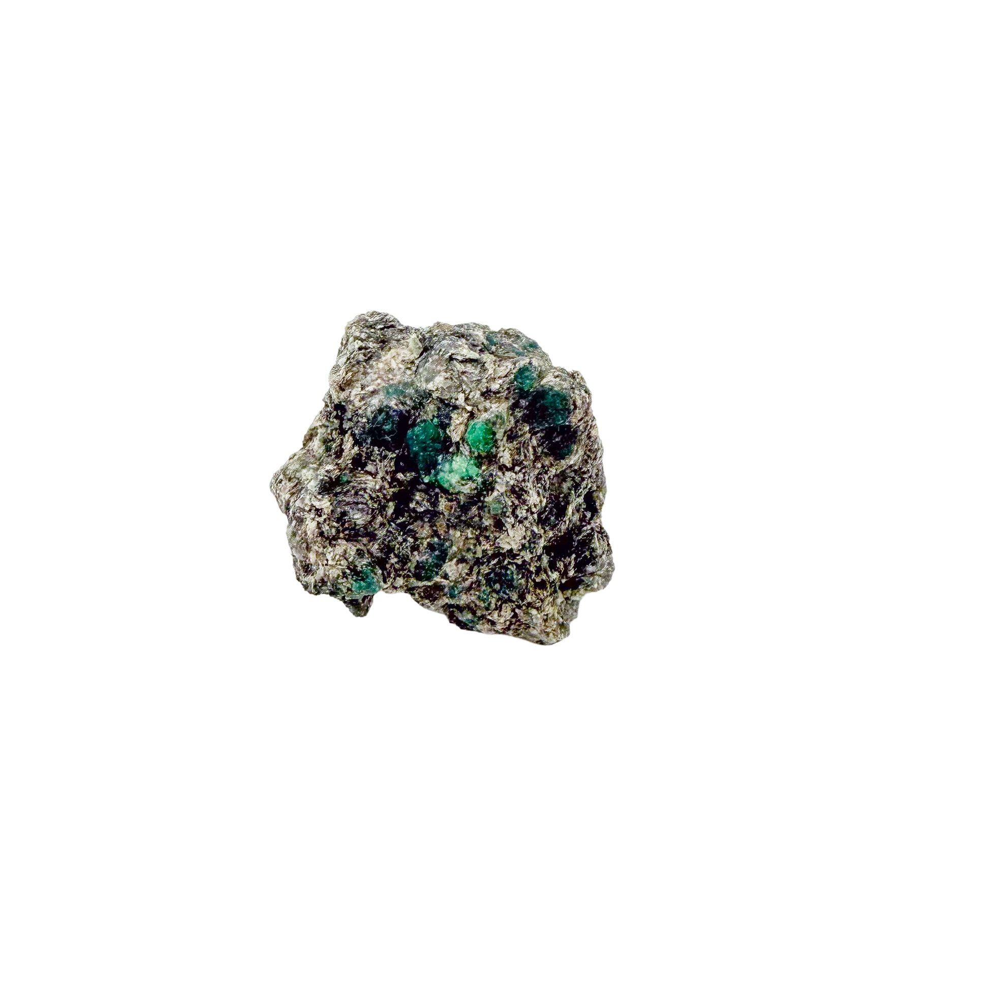 Raw emerald specimen, rear view of natural host rock