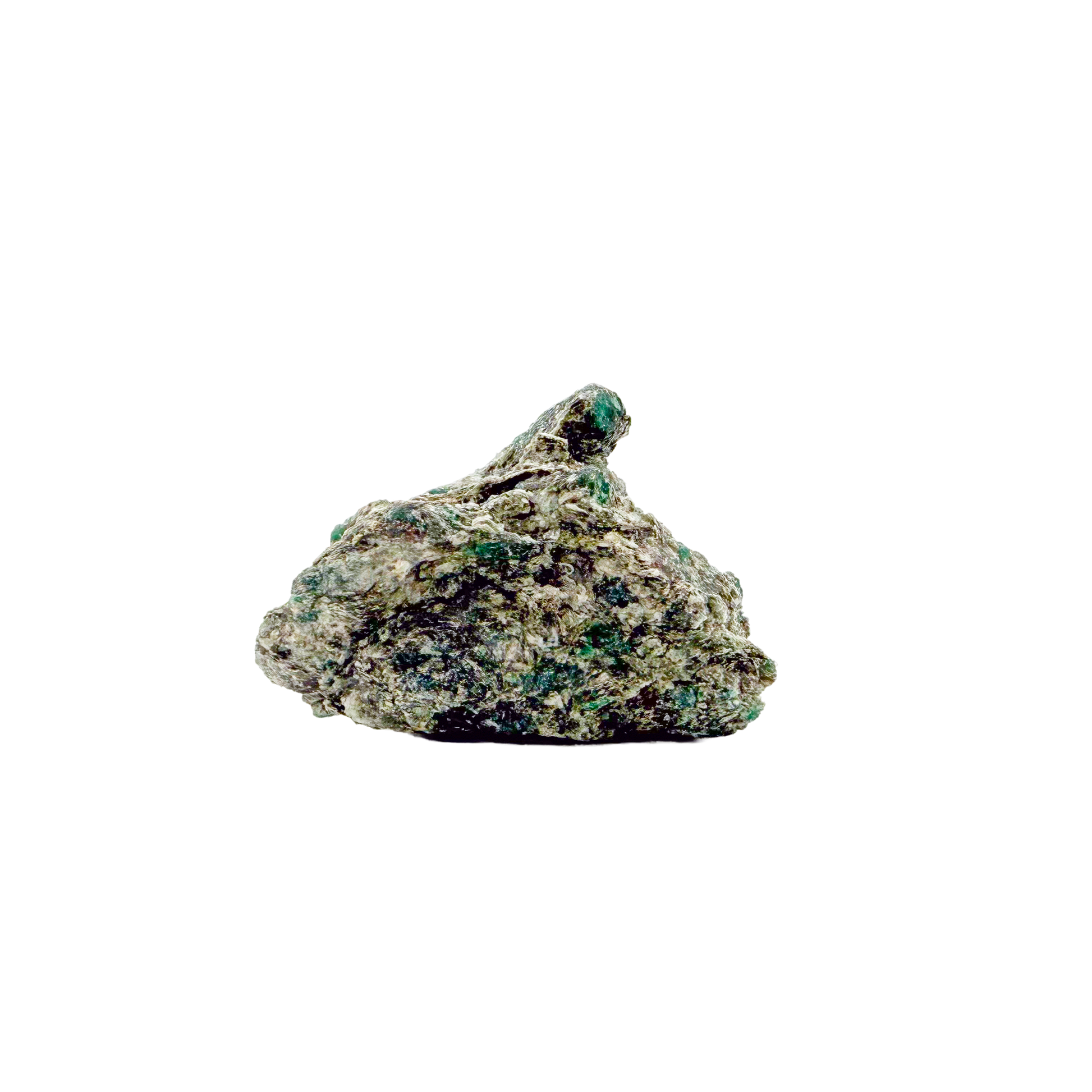 Raw emerald specimen from Zimbabwe, front view of green beryl in matrix