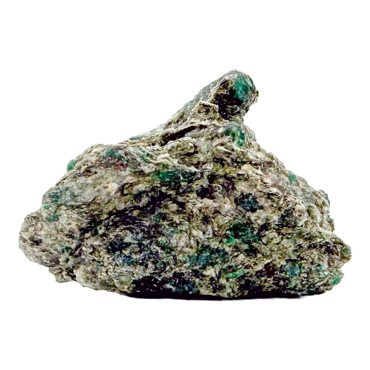 Raw emerald specimen from Zimbabwe, front view of green beryl in matrix