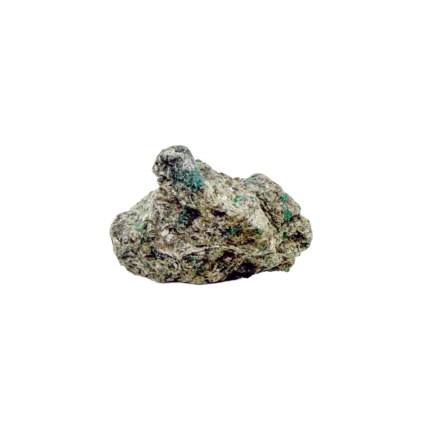 Raw emerald specimen in mica-schist matrix from Zimbabwe, AA grade, green beryl in silvery host rock