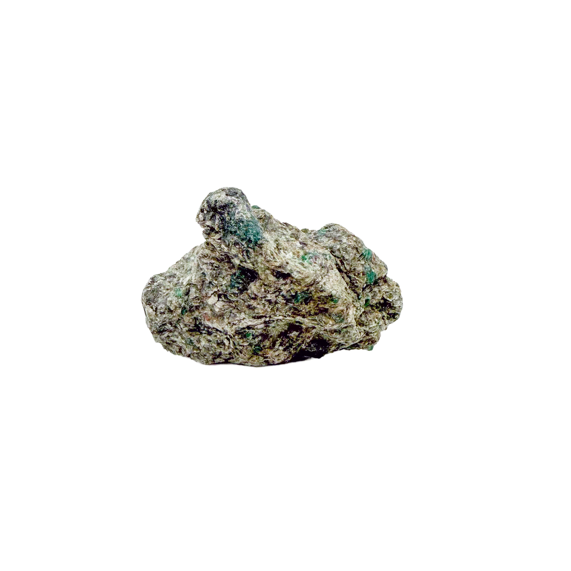 Raw emerald specimen in mica-schist matrix from Zimbabwe, AA grade, green beryl in silvery host rock