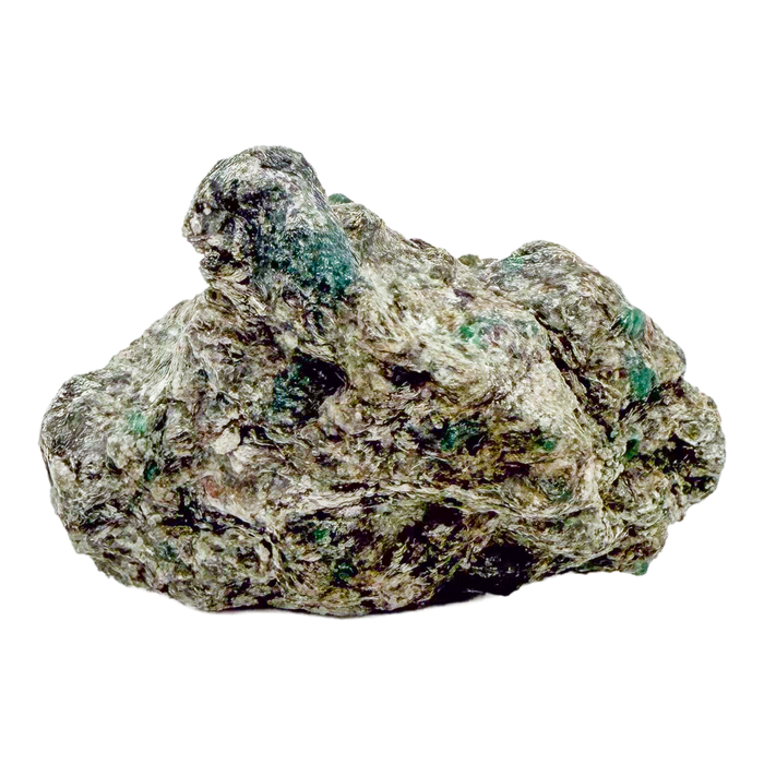 Raw emerald specimen in mica-schist matrix from Zimbabwe, AA grade, green beryl in silvery host rock