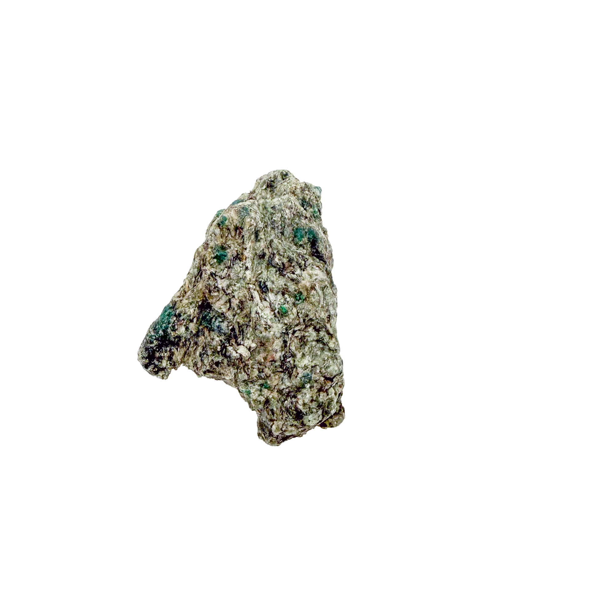 Raw emerald specimen, rear view of natural host rock