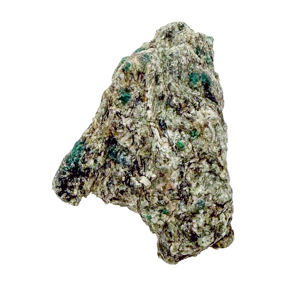 Raw emerald specimen, rear view of natural host rock