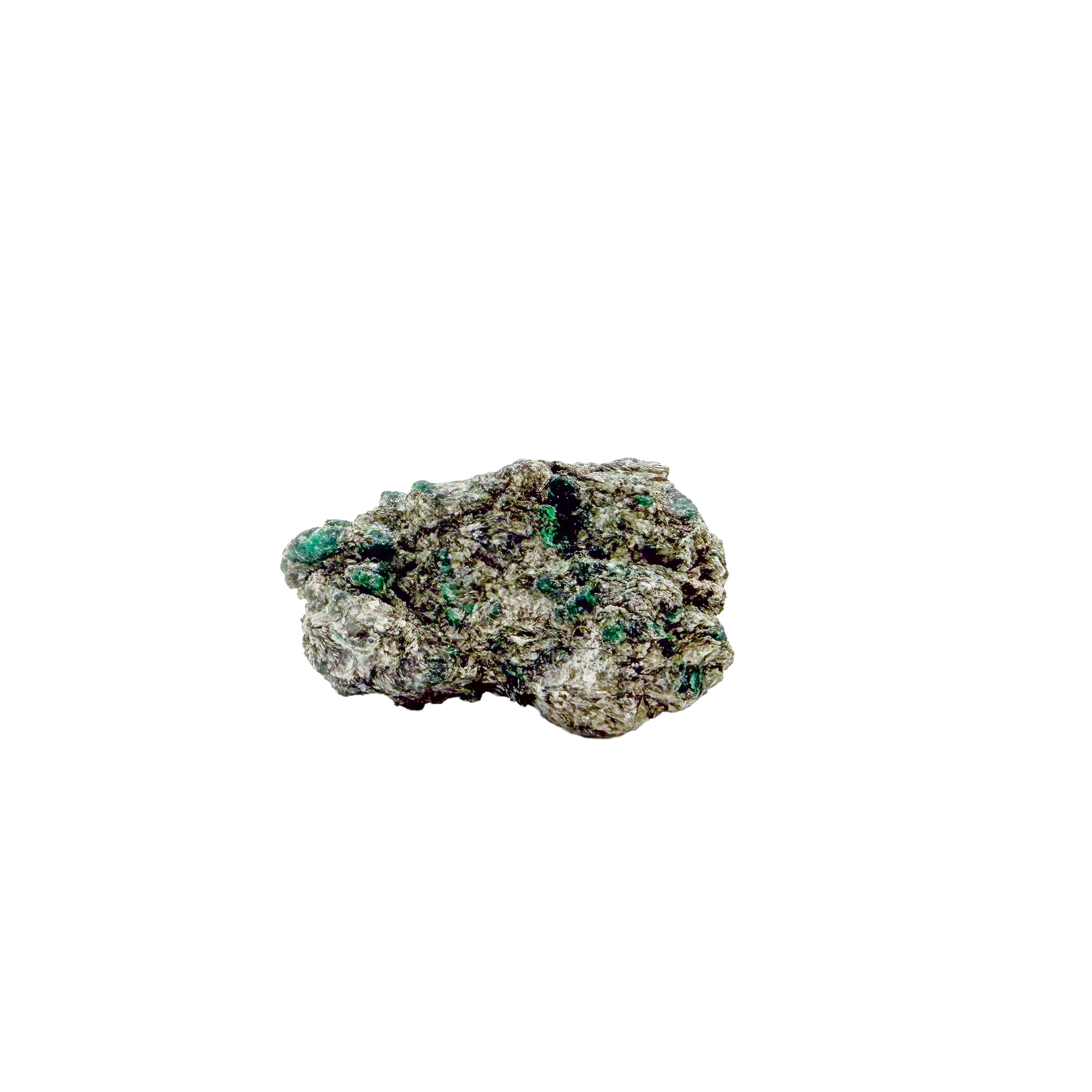 Raw emerald specimen from Zimbabwe, front view of green beryl in matrix