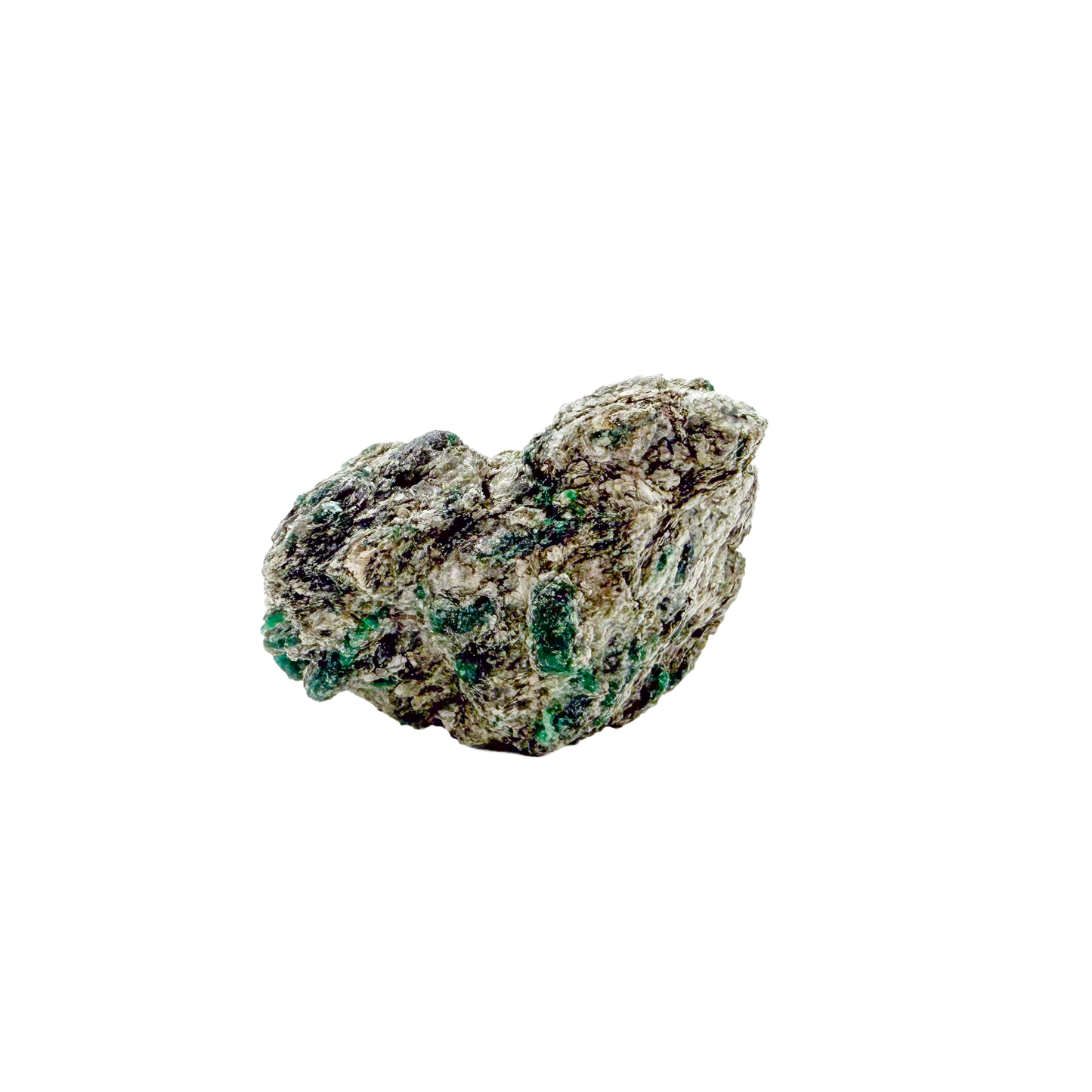Raw emerald specimen in mica-schist matrix from Zimbabwe, AA grade, green beryl along the edges