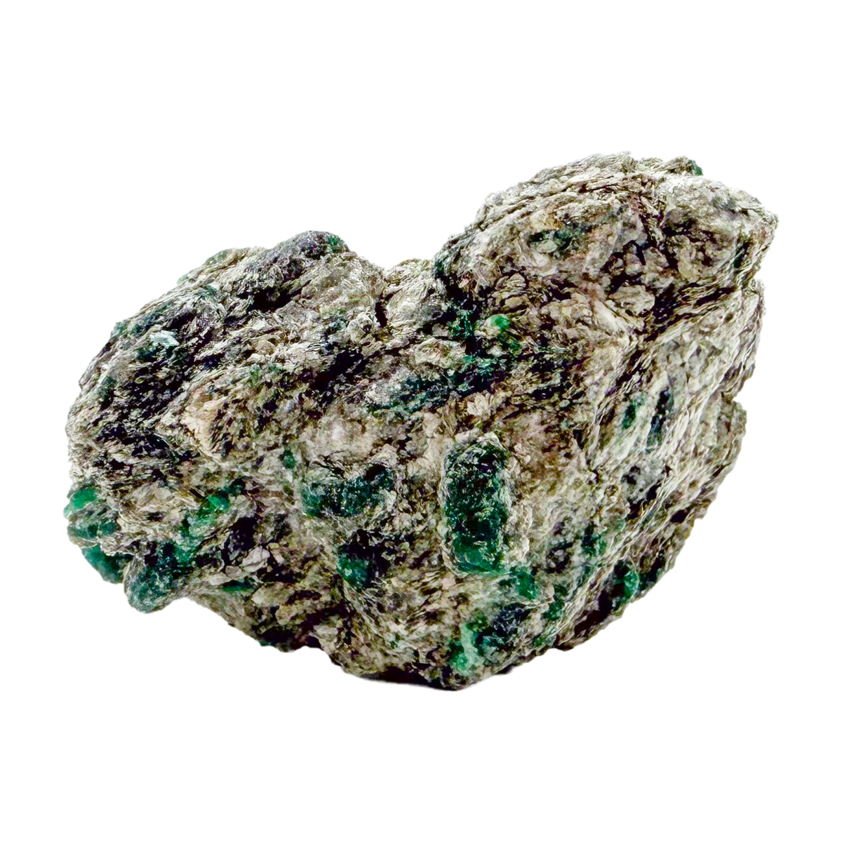 Raw emerald specimen in mica-schist matrix from Zimbabwe, AA grade, green beryl along the edges