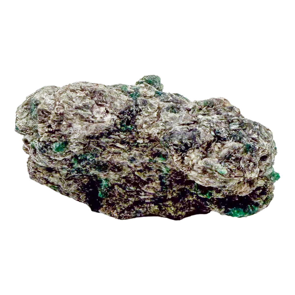 Raw emerald in matrix, detail of green crystal seams
