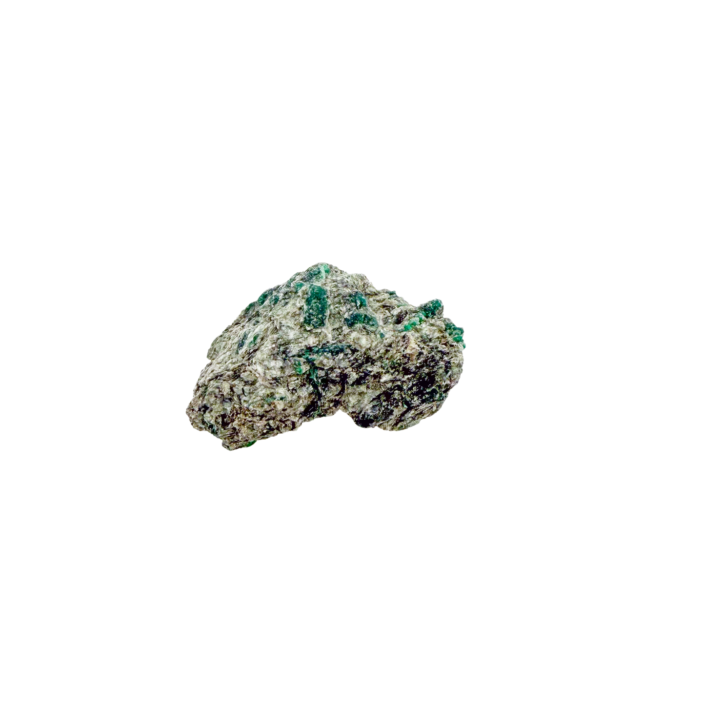 Raw emerald specimen, rear view of natural host rock