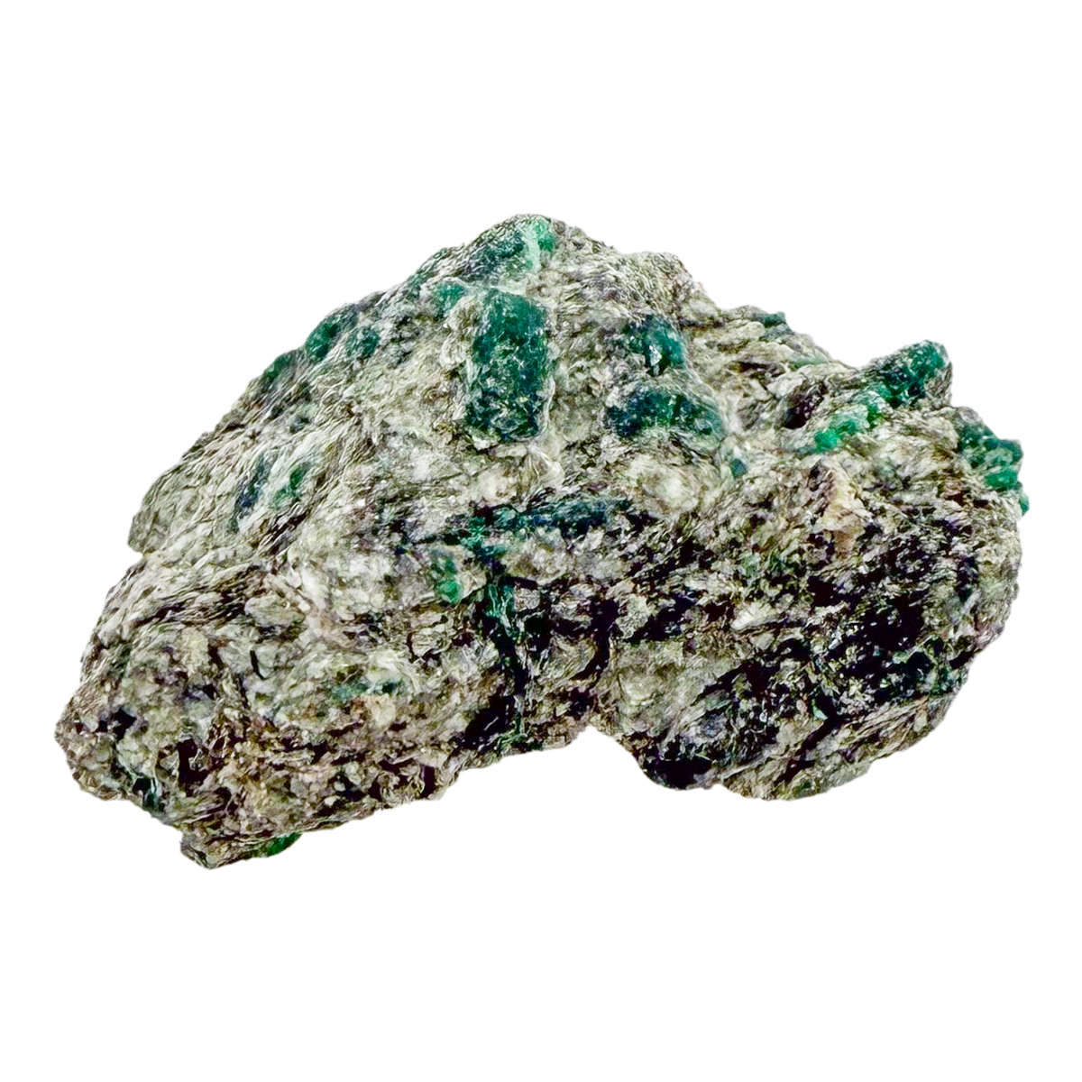 Raw emerald specimen, rear view of natural host rock