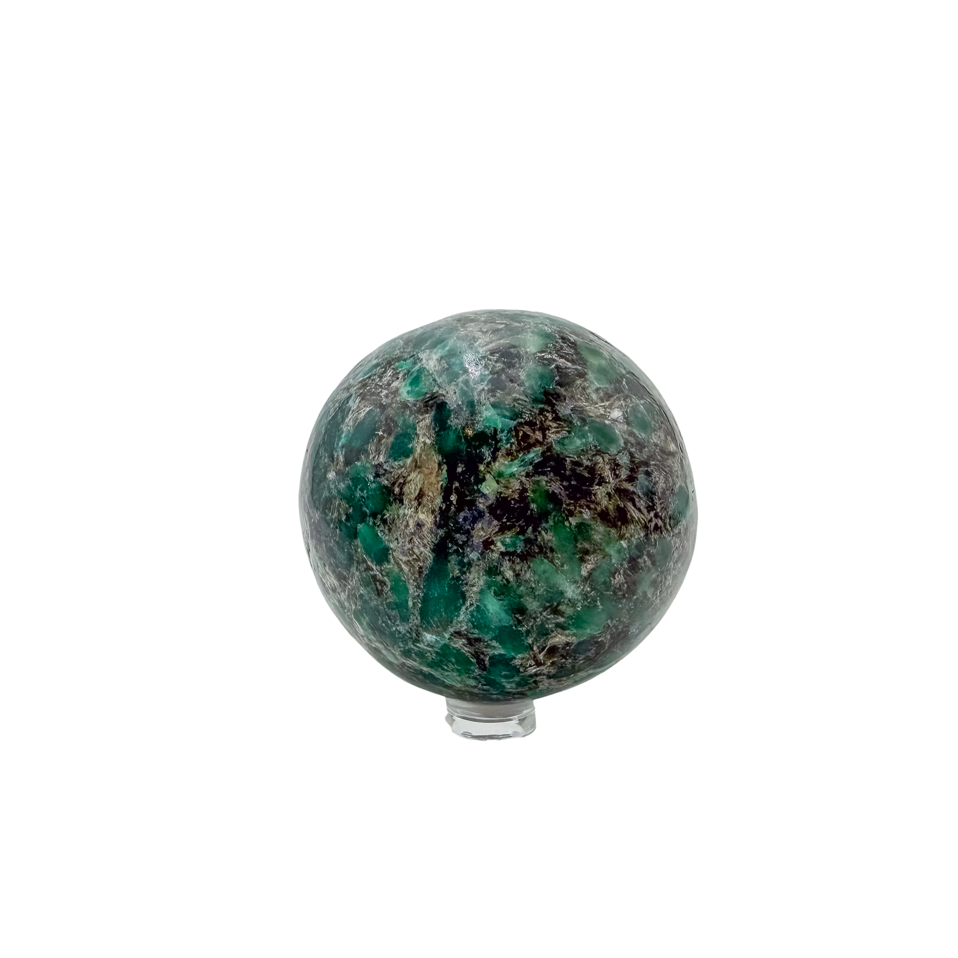 The left profile of this 426 gram emerald sphere, showing the mirror finish across 65.3 millimeters of stone.
