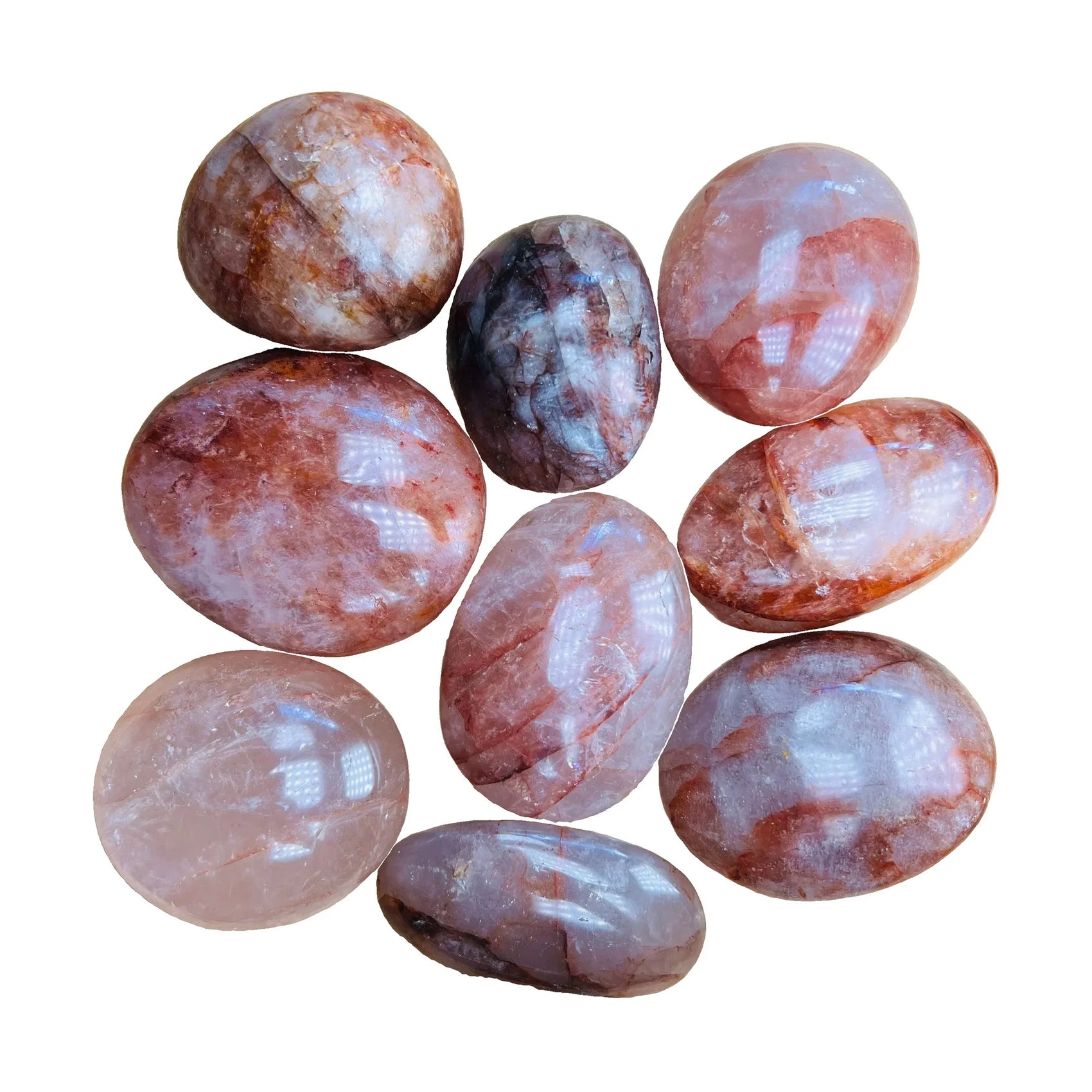 Polished Fire Quartz Palm Stones traditionally associated with Confidence, Energy & Focus — brown polished, AA grade from Madagascar