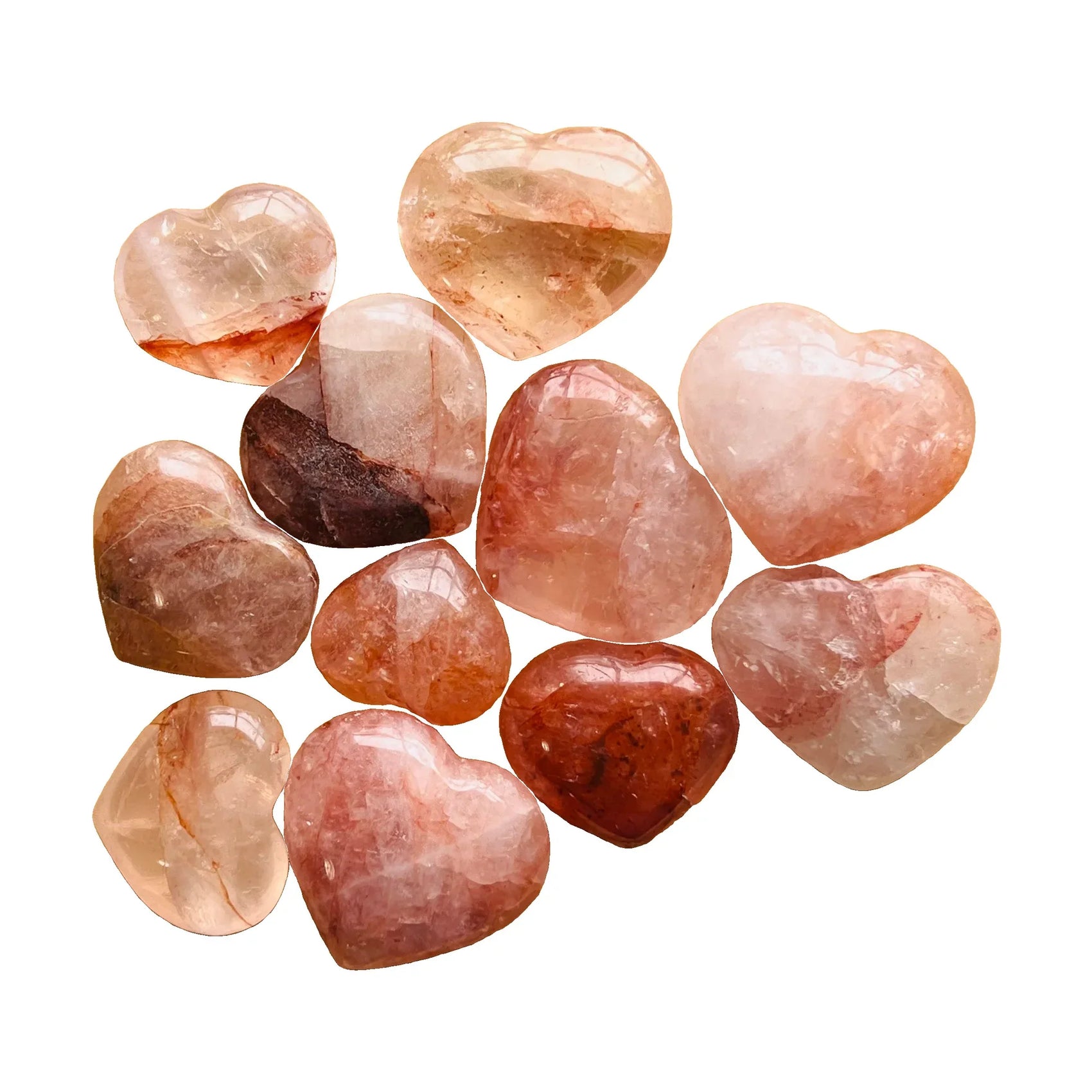 Polished Fire Quartz Hearts traditionally associated with Confidence, Energy & Focus — brown polished, AA grade Madagascar-sourced