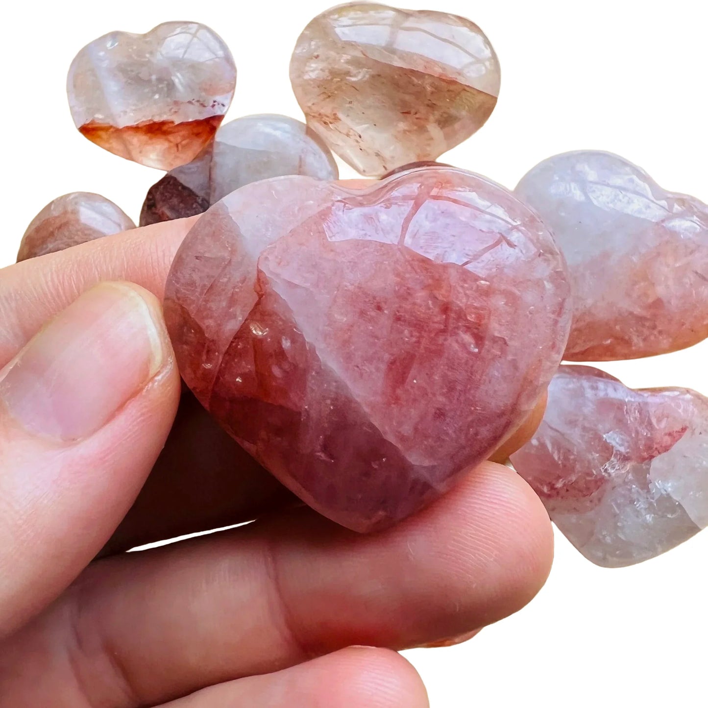 Full profile of Grade AA Fire Quartz heart ready to ship from Beyond Bohemian