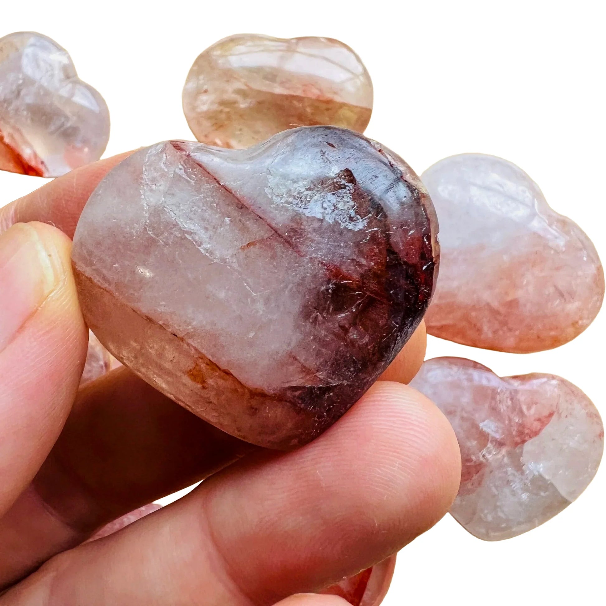 Full profile of Grade AA Fire Quartz heart ready to ship from Beyond Bohemian