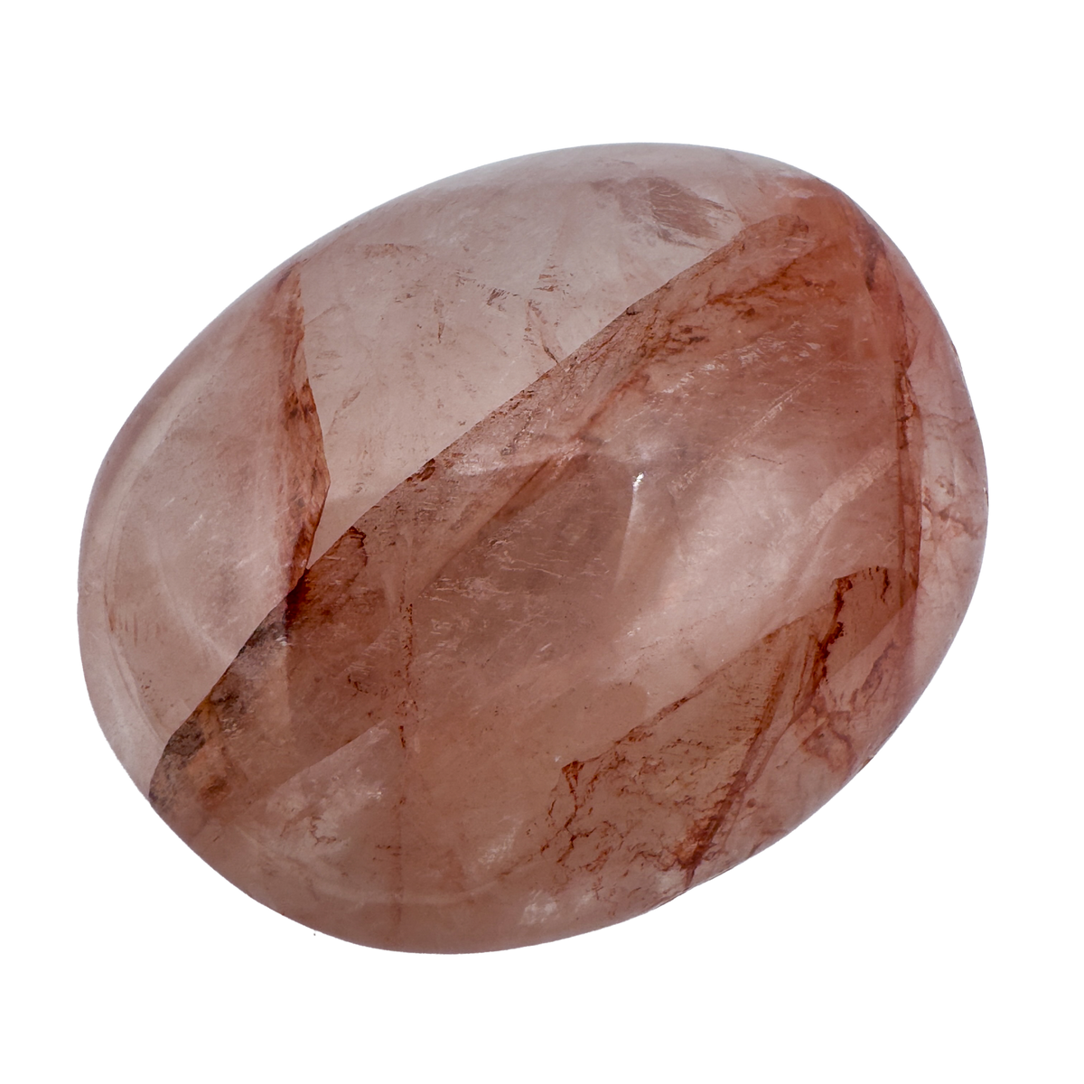 Detail view of AA Grade Fire Quartz palm stone from Alaotra-Mangoro, Madagascar