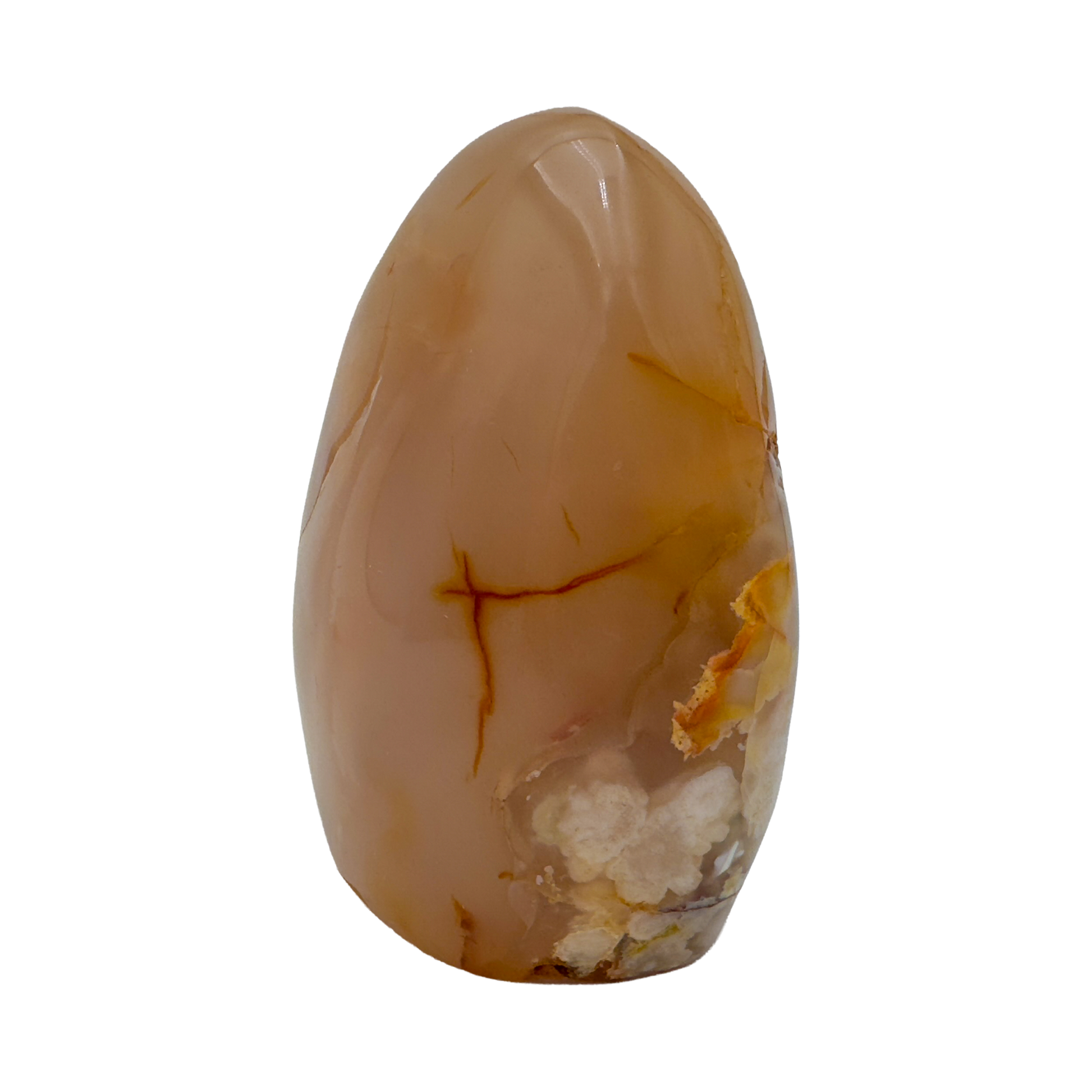 Close-up detail of Flower Agate freeform showing spherulite inclusions