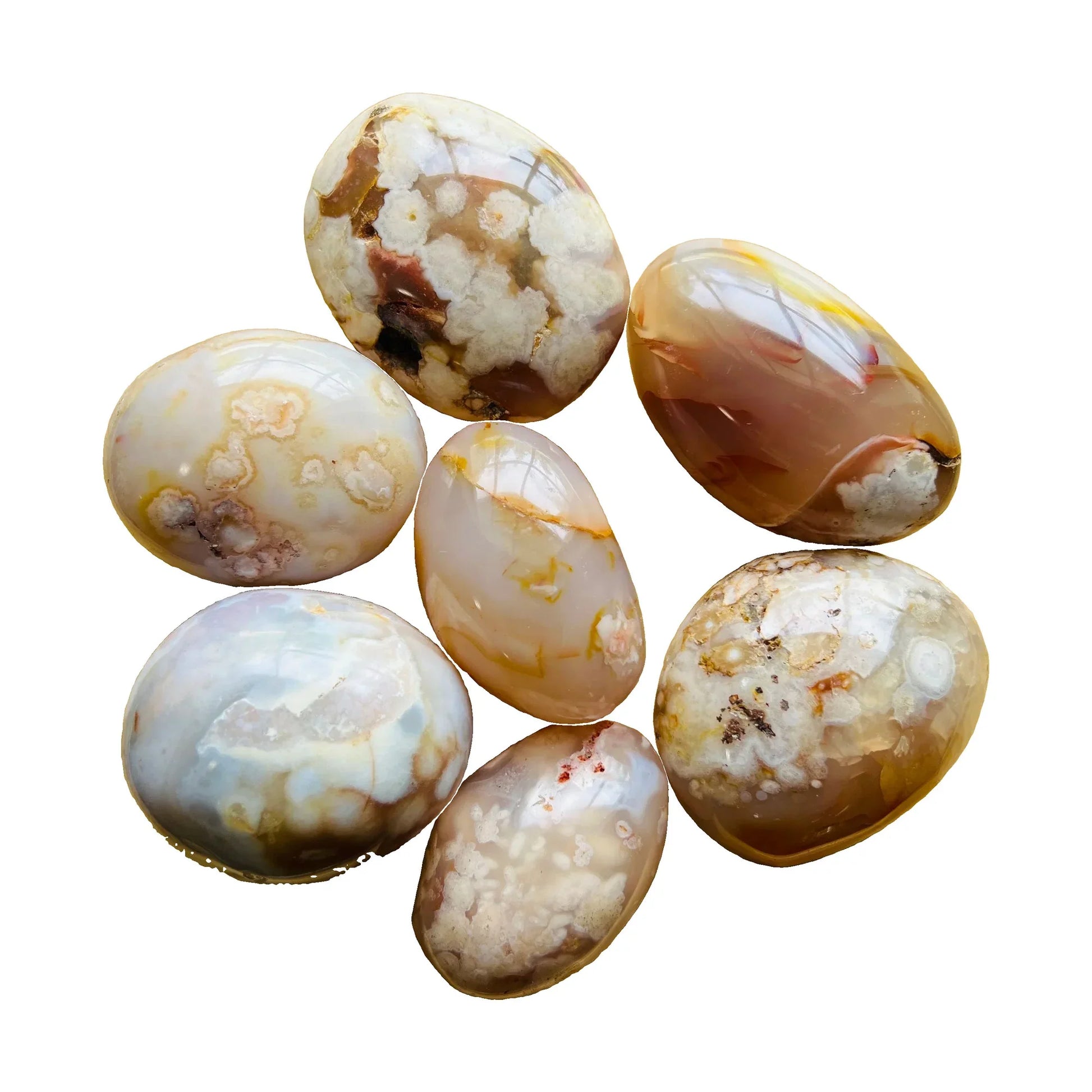 Flower Agate Palm Stones for Emotional Healing, Grounding & Love — pink smooth polished, AA from Madagascar
