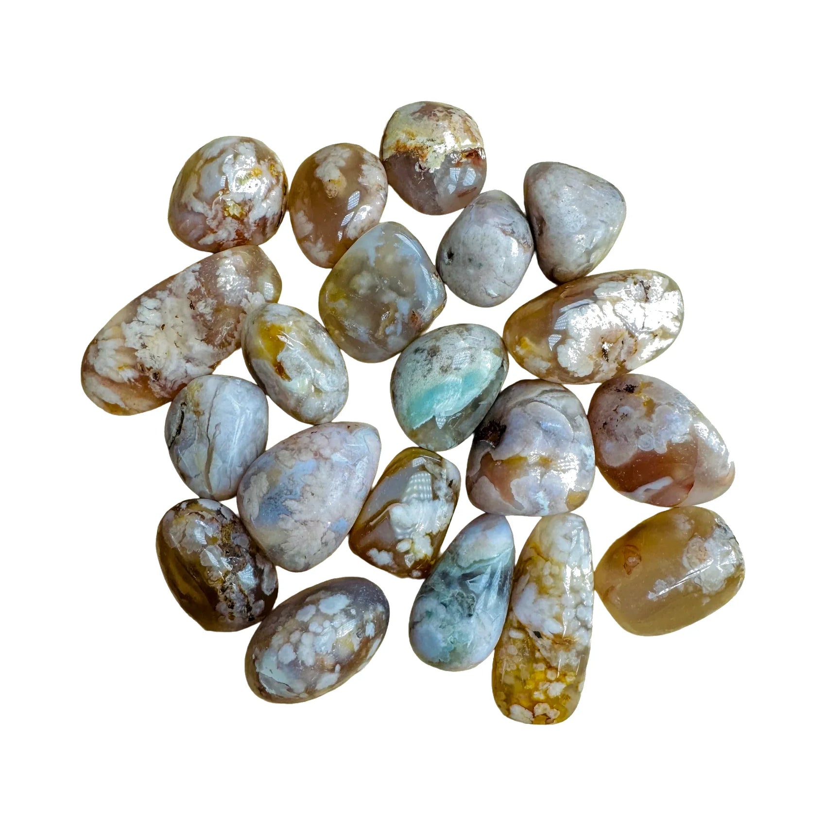 Flower Agate Palm Stones for Emotional Healing, Grounding & Love — pink smooth polished, AA from Madagascar