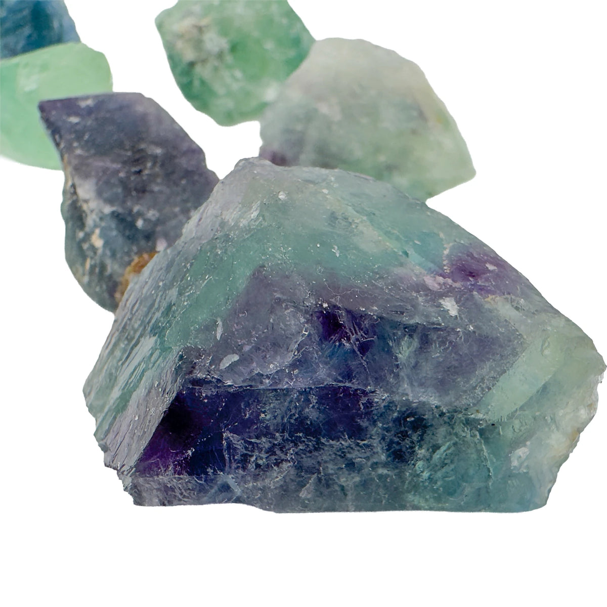 Rough Fluorite pieces showing purple and green color zoning, Brazilian origin, 1 to 2 inch