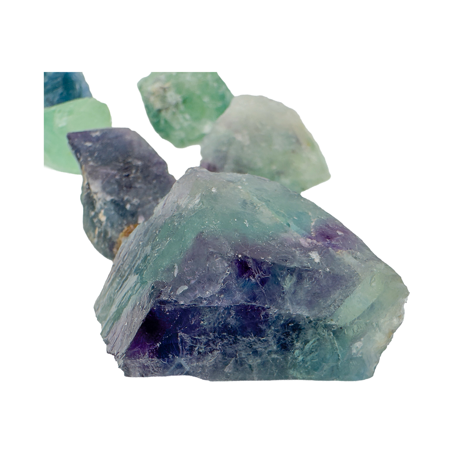 Rough Fluorite pieces showing purple and green color zoning, Brazilian origin, 1 to 2 inch