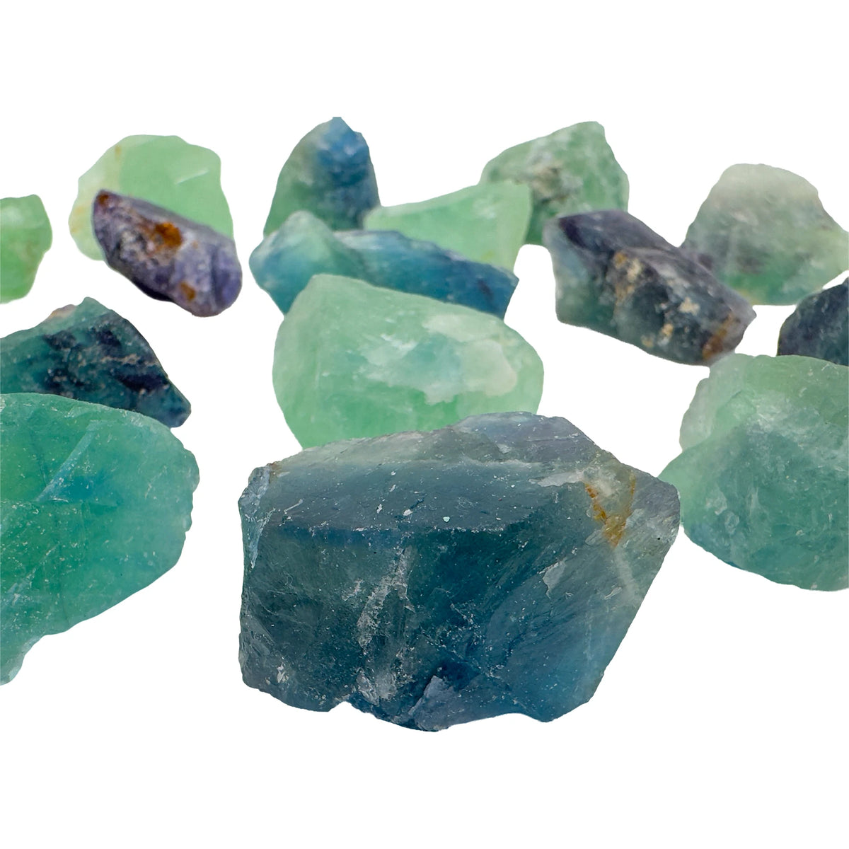 Unpolished Fluorite specimens in purple and green tones, Grade AA, Brazilian origin