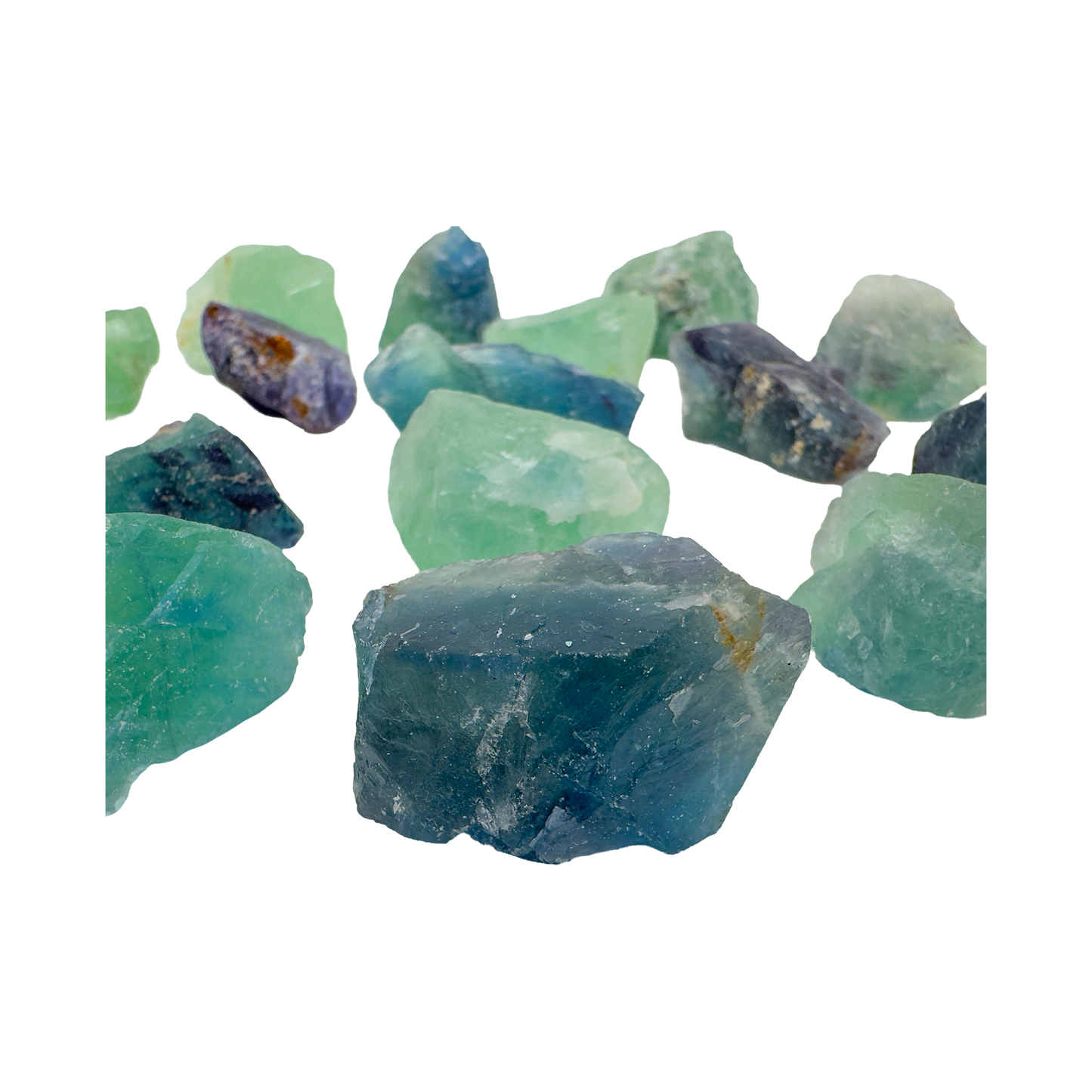 Unpolished Fluorite specimens in purple and green tones, Grade AA, Brazilian origin