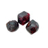 Three raw Garnet crystals close up, cherry red showing through the darker outer skin