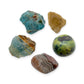 Gemini Crystal Kit: blue apatite, natural citrine, serpentine, crazy lace agate and blue onyx, shown together on white