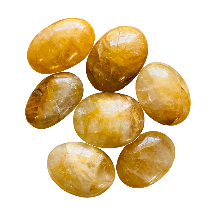 Golden Healer Quartz Palm Stones for Cleansing, Healing & Manifestation — clear smooth polished, AA Madagascar-sourced