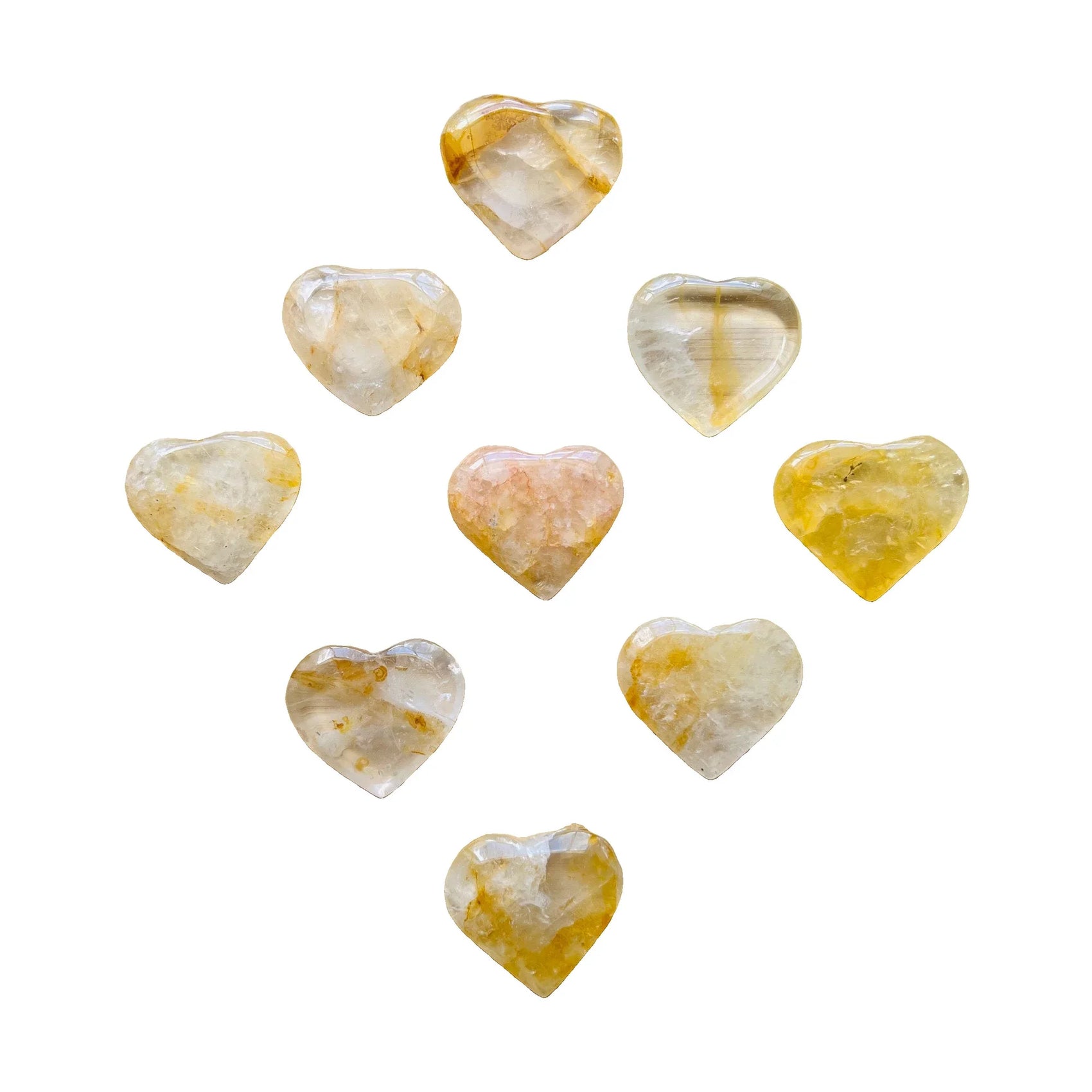Polished Golden Healer Hearts traditionally associated with Cleansing, Healing & Manifestation — clear polished, A grade from Brazil