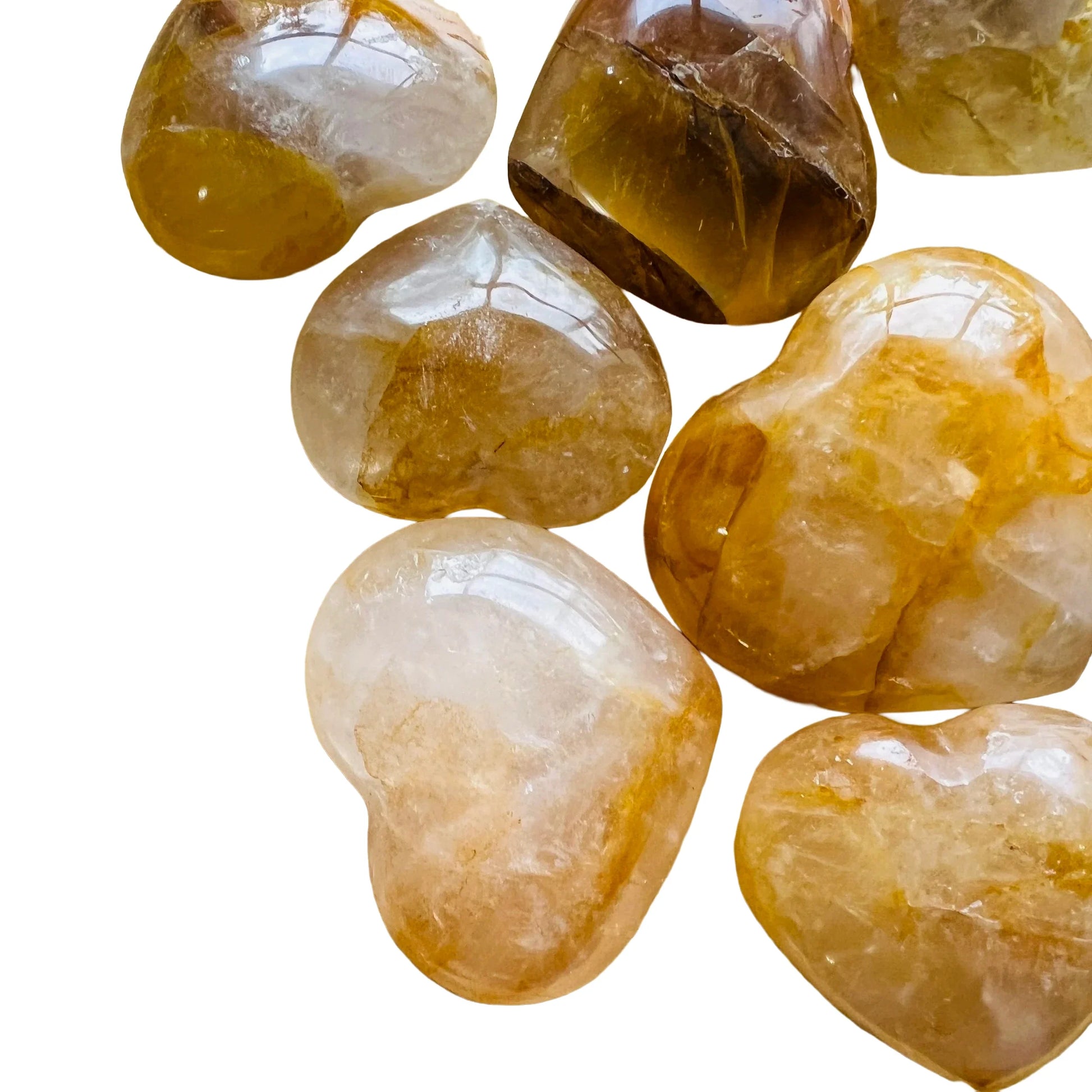 Underside view of Grade AA Golden Healer polished heart, traditionally used for Healing, from Madagascar.