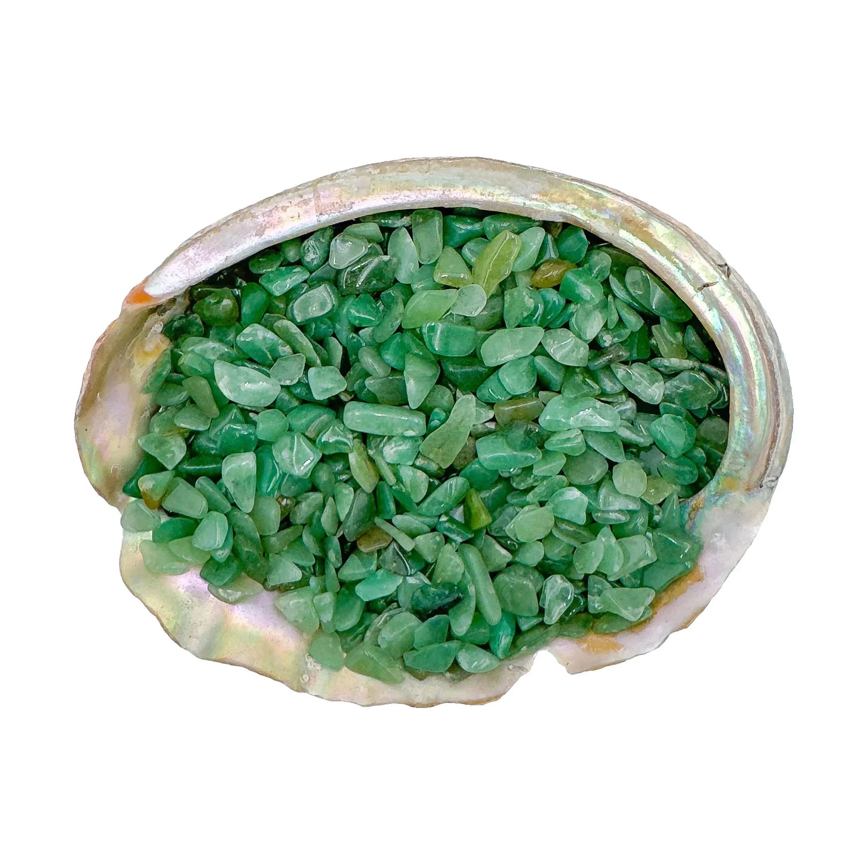 Green aventurine polished crystal chips, A grade, Zimbabwe origin, hero view.