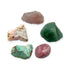 Heart Chakra Crystal Kit: rose quartz, green aventurine, rhodonite, chrysoprase and pink opal, shown together on white