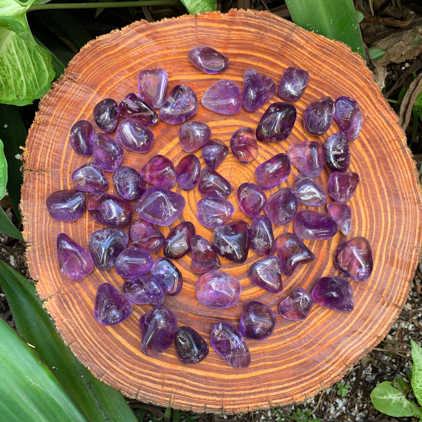 Full profile of Grade AAA Amethyst tumbled stone ready to ship from Beyond Bohemian