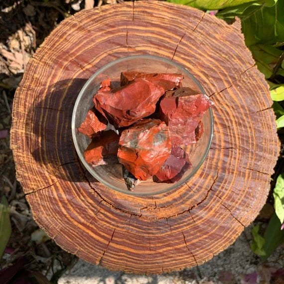 Palm-scale view of a Red Jasper raw stone to support Grounding, from Madagascar.