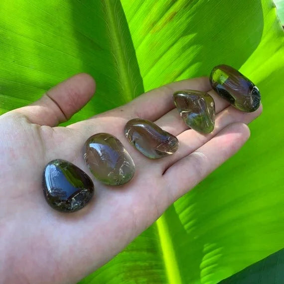 Smoky Quartz tumbled stones from Brazil, Brown, Gray stones for Stress Relief