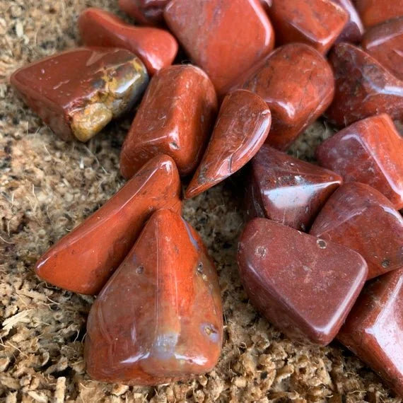 Full profile of Grade AA Red Jasper tumbled stone ready to ship from Beyond Bohemian
