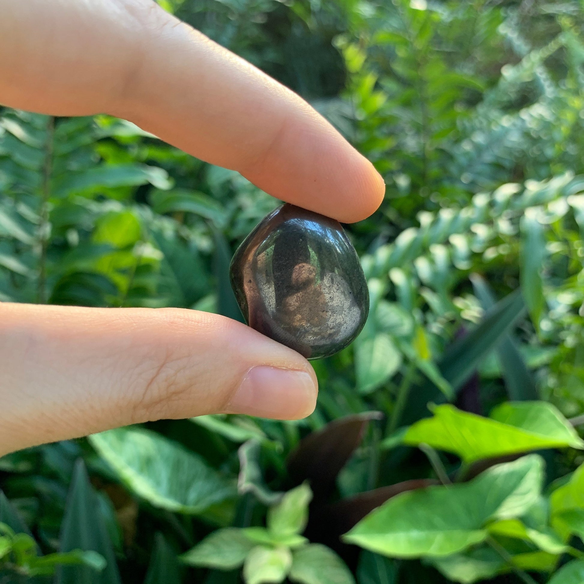 Full profile of Grade AA Hematite tumbled stone ready to ship from Beyond Bohemian