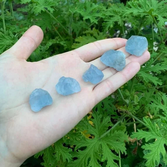 Full profile of Grade AA Celestite raw ready to ship from Beyond Bohemian