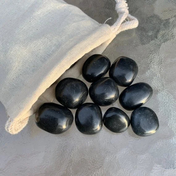 Full profile of Grade AA Black Onyx tumbled stone ready to ship from Beyond Bohemian