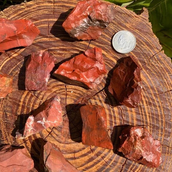 Back view of Grade AA Red Jasper raw showing natural surface