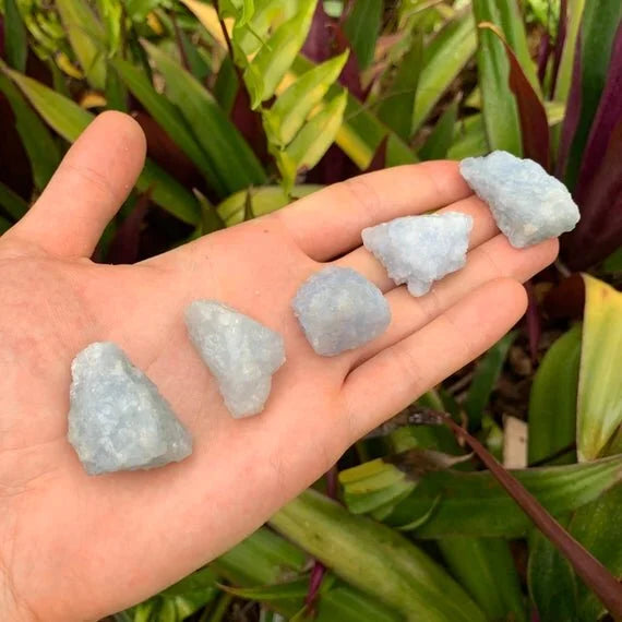 Detail shot of Grade A Blue Calcite raw under natural light