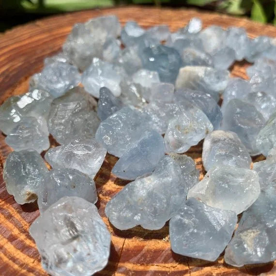 Reverse side of Celestite raw stone, from Sakoany, Madagascar, for Stress Relief.