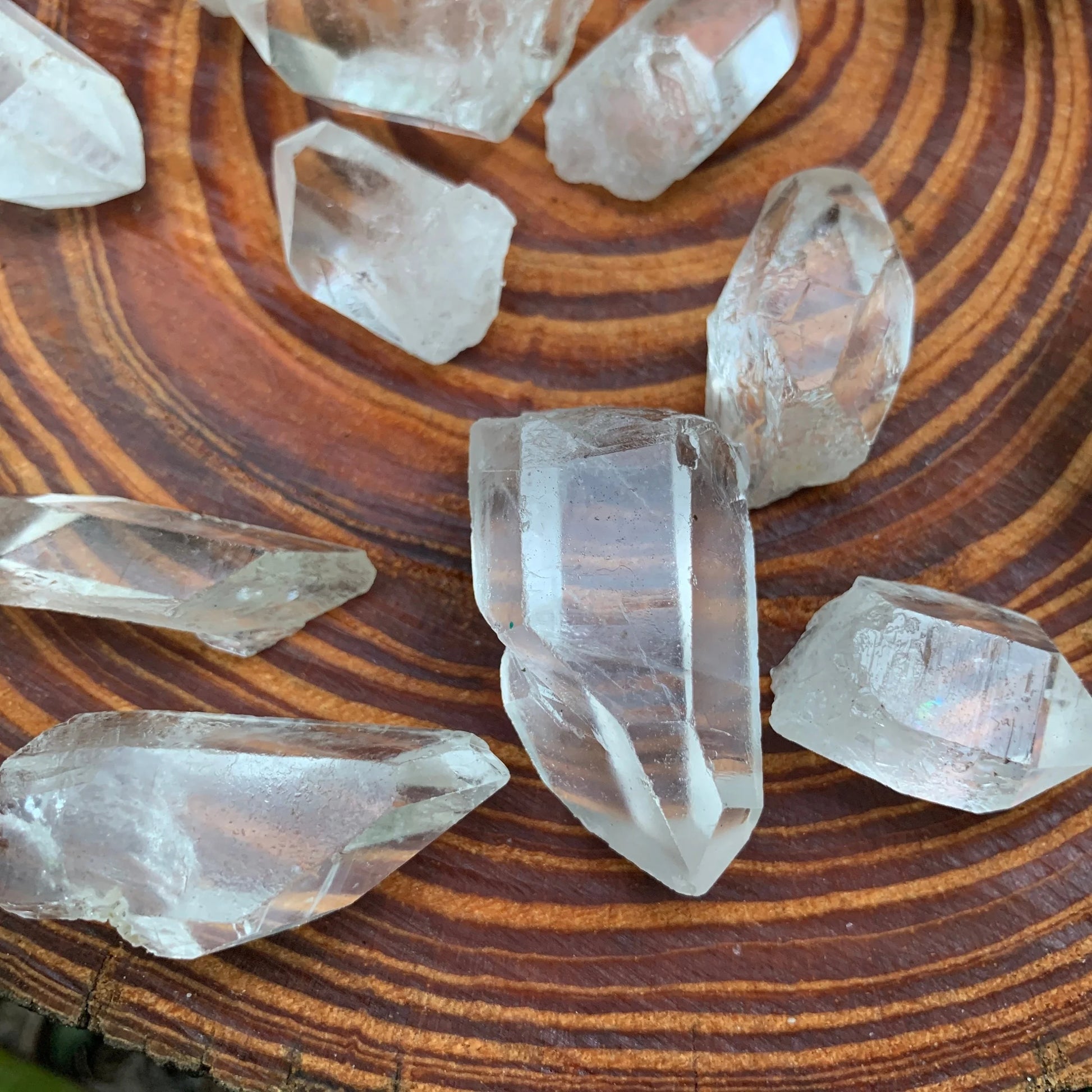 Detail shot of Grade A Clear Quartz point under natural light